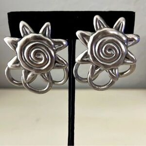 Vintage Silver celestial Clip Earrings marked circle eb Beautiful handmade